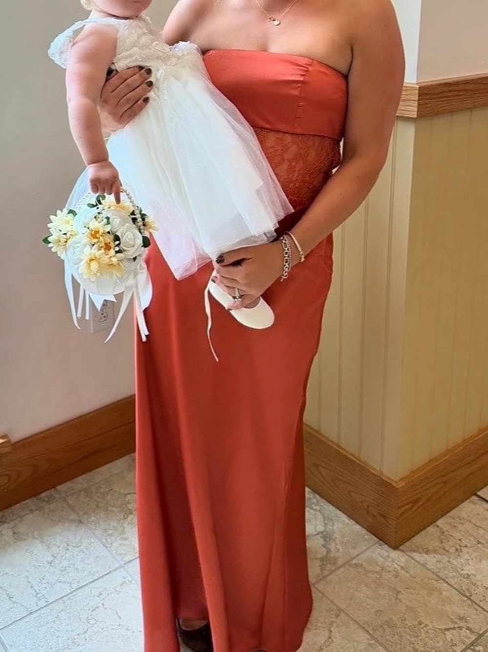 Anthropologie Rust Orange Strapless Satin Maxi Dress